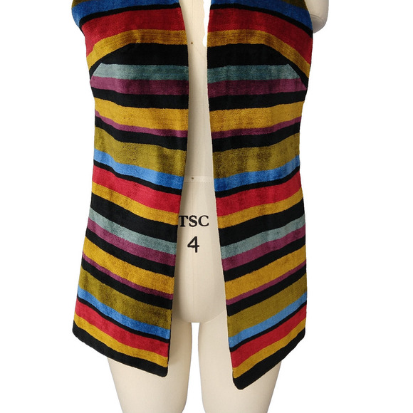 Vintage Vest Aladdin Tapestry Boho Hippie Carpet Striped Festival Size M Long - Picture 3 of 7